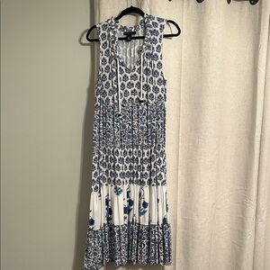 Joan Vass Floral Blue and White Sleeveless Dress